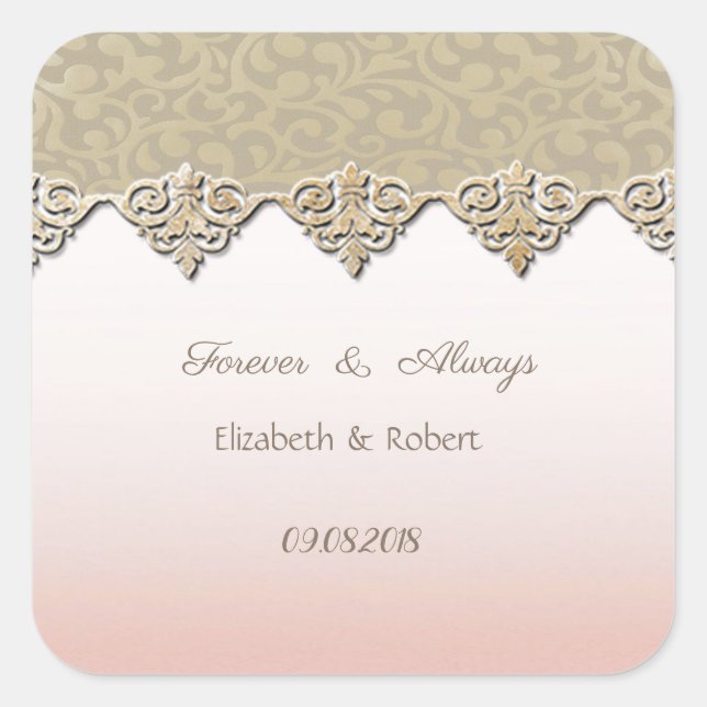 Sticker Carré Élégant Chic Damask  Mariage (Devant)