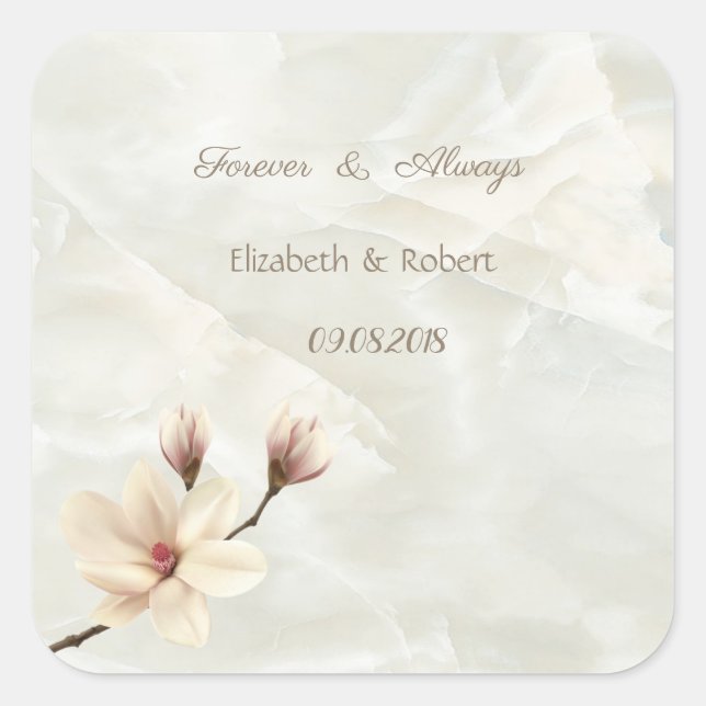 Sticker Carré Elégant Chic Magnolia, Mariage en marbre (Devant)