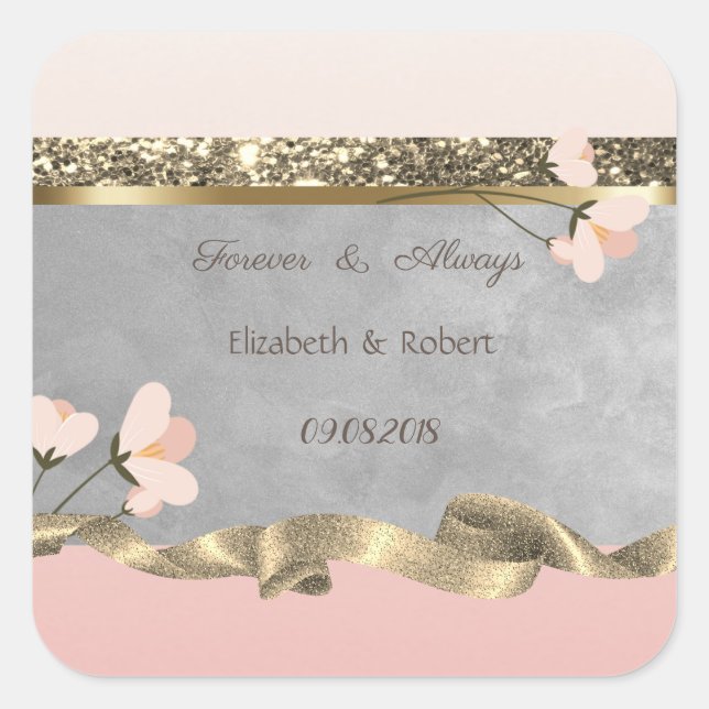 Sticker Carré Élégant Chic  Mariage Floral (Devant)