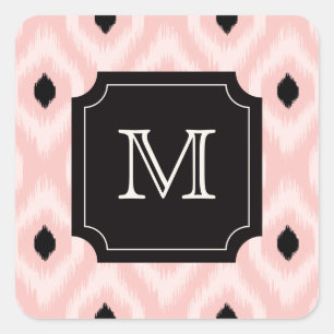 Sticker Carré Élégant Chic noir rose diamant Ikat Monogramme
