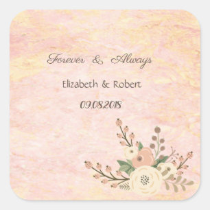 Sticker Carré Élégant Chic Rose Marbre Floral Mariage