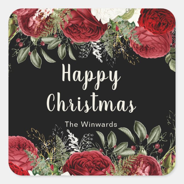 Sticker Carré Elegant Christmas Dinner Party Red Flowers (Devant)