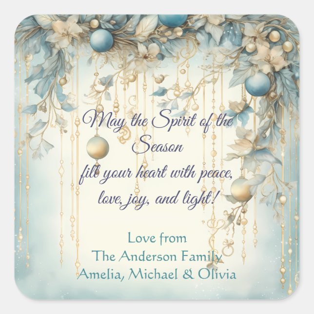 Sticker Carré Elegant Christmas Watercolor Botanical (Devant)