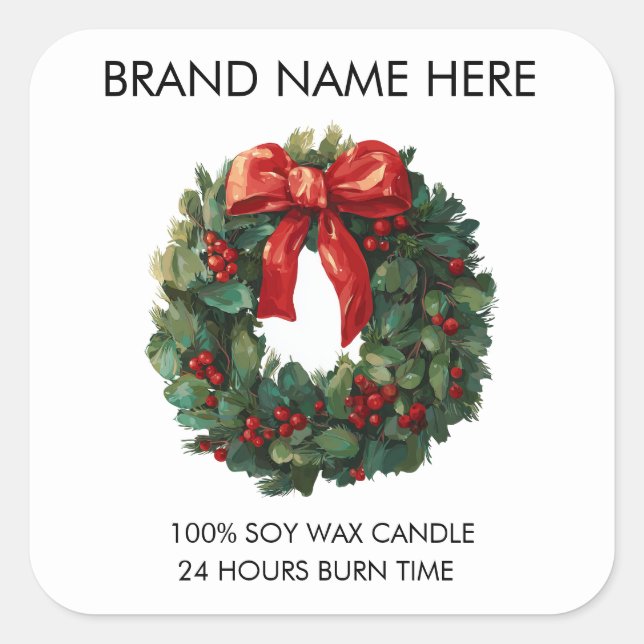Sticker Carré Elegant Christmas Wreath | Candle Labels (Devant)