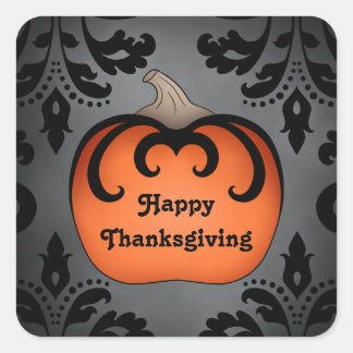 Sticker Carré Élégant citrouille de Thanksgiving sur damask