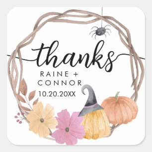 Sticker Carré Élégant Citrouille floral Merci Mariage