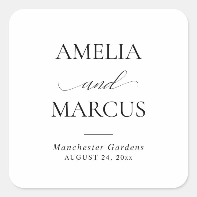 Sticker Carré Elegant Classic Script Calligraphy Wedding (Devant)