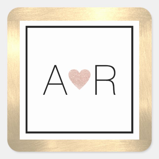 Sticker Carré élégant classique mariage amour monogramme (Devant)