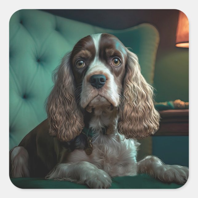 Sticker Carré Elégant Cocker Spaniel Classic Portrait Design (Devant)