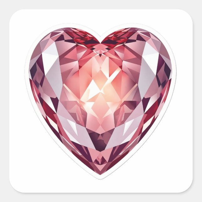 Sticker Carré Élégant cœur de diamant rose en cristal gemme 3D d (Devant)