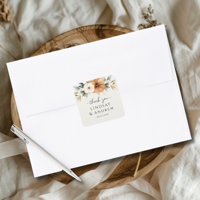 Sticker Carré Elegant Copper & Earthy Beige Wedding (Elegant Copper & Earthy Beige Wedding Square Sticker)