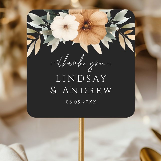 Sticker Carré Elegant Copper & Earthy Black Wedding (Elegant Copper & Earthy Black Wedding Square Sticker)