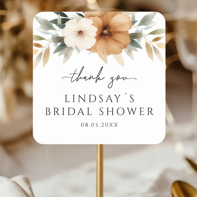 Sticker Carré Elegant Copper & Earthy White Bridal Shower (Elegant Copper & Earthy White Bridal Shower Square Sticker)