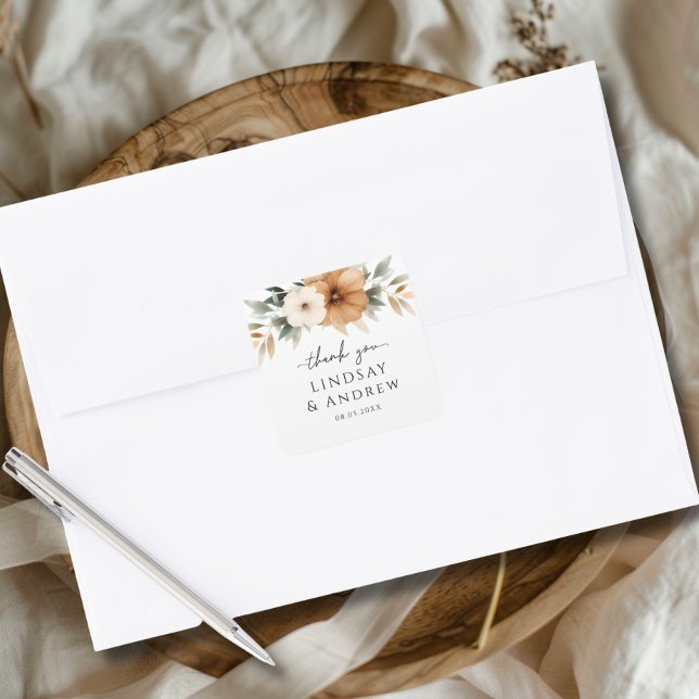 Sticker Carré Elegant Copper & Earthy White Wedding (Elegant Copper & Earthy White Wedding Square Sticker)
