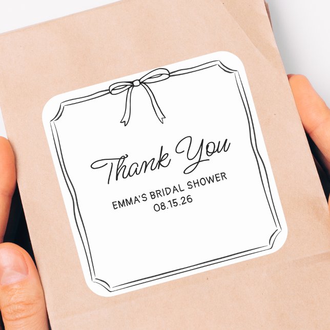 Sticker Carré Elégant Coquette Chic Bow Fête des mariées Merci (Créateur téléchargé)