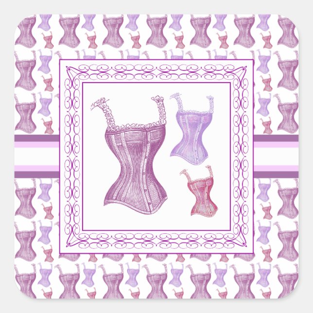 Sticker Carré Elégant corsets victoriens violets avec bretelles  (Devant)