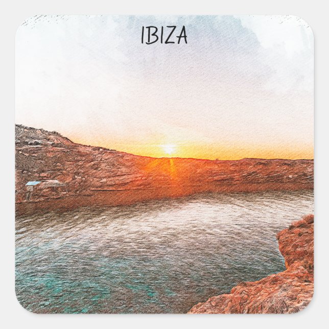 Sticker Carré Elégant coucher de soleil d'Ibiza Espagne (Devant)
