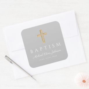 Sticker Carré Élégant culte croix garçon Baptême
