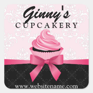 Sticker Carré Élégant Cupcake Boulangerie Cachets