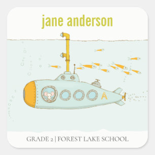 Sticker Carré Élégant Cute Sous-marin Sous-marin Enfants Monogra