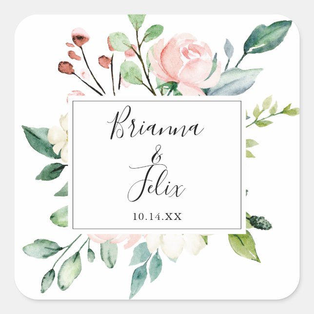 Sticker Carré Elégant Dainty Mariage floral Enveloppe sceaux (Devant)