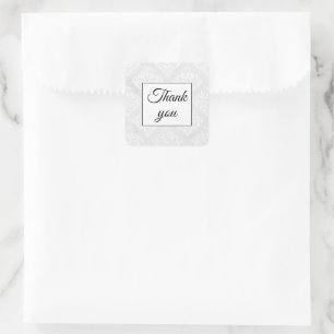 Sticker Carré Elégant Damask Merci Mariage blanc simple