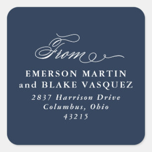 Sticker Carré Élégant de chic marine bleu mariage adresse de ret