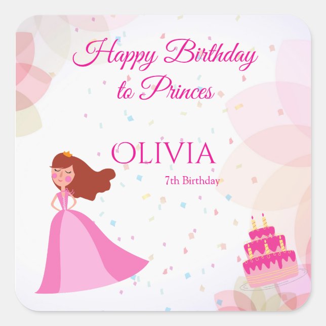 Sticker Carré Elegant Disney princess birthday (Devant)