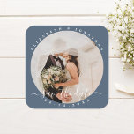 Sticker Carré Elégant Dusty Blue Photo Wedding Enregistrer La Da<br><div class="desc">Elégant Dusty Blue Photo Wedding Enregistrer La Date Sticker Carré</div>