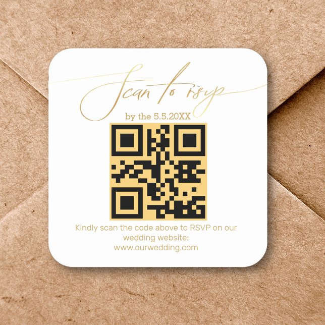 Sticker Carré élégant écriture manuscrite rsvp qr code mariage (Créateur téléchargé)