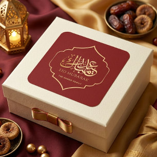 Sticker Carré Elegant Eid Moubarak Calligraphie arabe rouge or