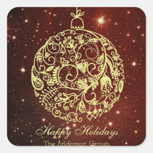 Sticker Carré Elégant Entreprise Joyeux Vacances Or Ornament