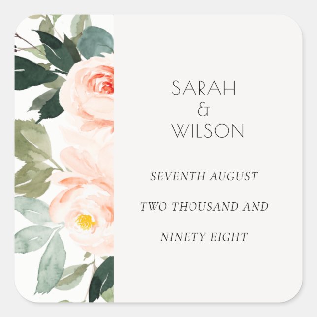 Sticker Carré Elégant Eucalyptus Blush Rose Mariage rose (Devant)