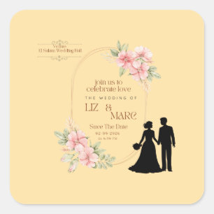 Sticker Carré Élégant Faire-part de mariage Floral