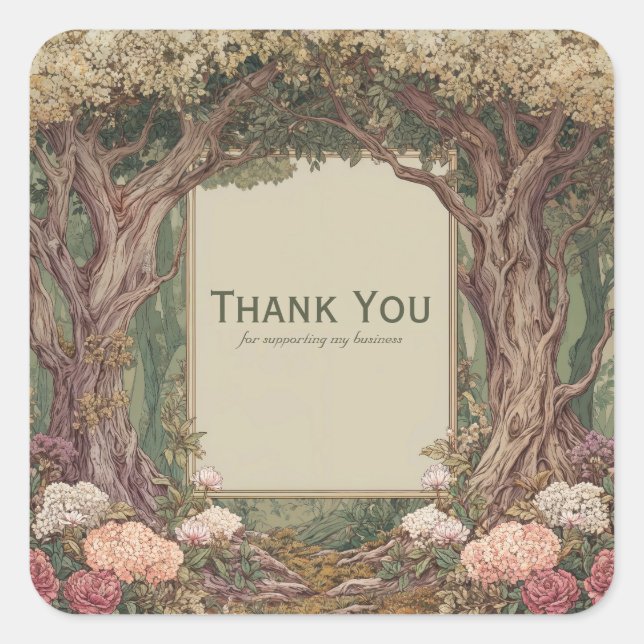 Sticker Carré Elegant Fairytale Forest Tree Arch Pink Floral (Devant)