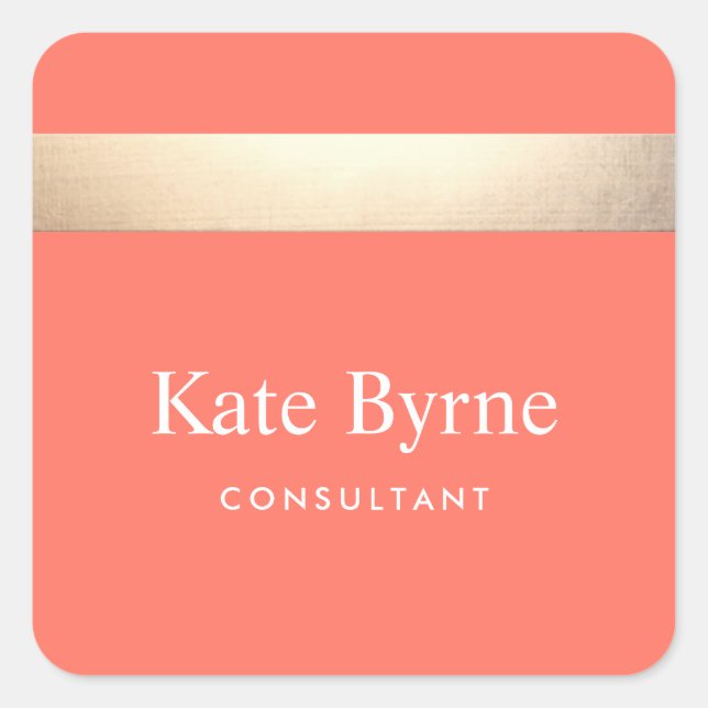 Sticker Carré Élégant Faux Gold Foil Stripe Moderne Coral Orange (Devant)