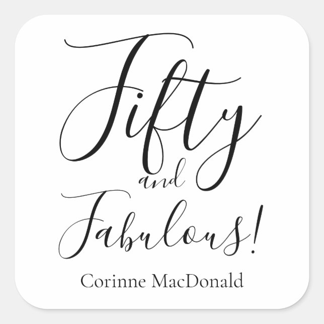 Sticker Carré Elegant Fifty and Fabulous 50th Birthday Party (Devant)