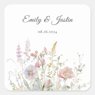 Sticker Carré Elégant Fleur sauvage Floral Aquarelle Weddin