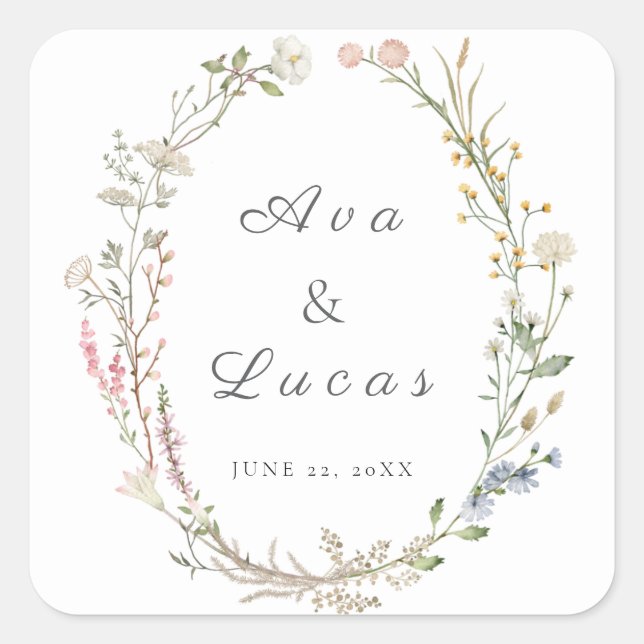 Sticker Carré Elégant Fleur sauvage Floral Mariage Jardin  (Devant)