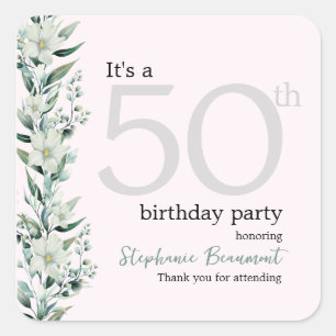 Sticker Carré Elégant Fleur sauvage rose Surprise 50e anniversai