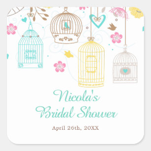 Sticker Carré Élégant Fleurs Jaune et Rose Baby Shower