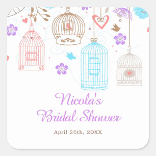 Sticker Carré Élégant Fleurs Violettes et Bleues pour une Baby S