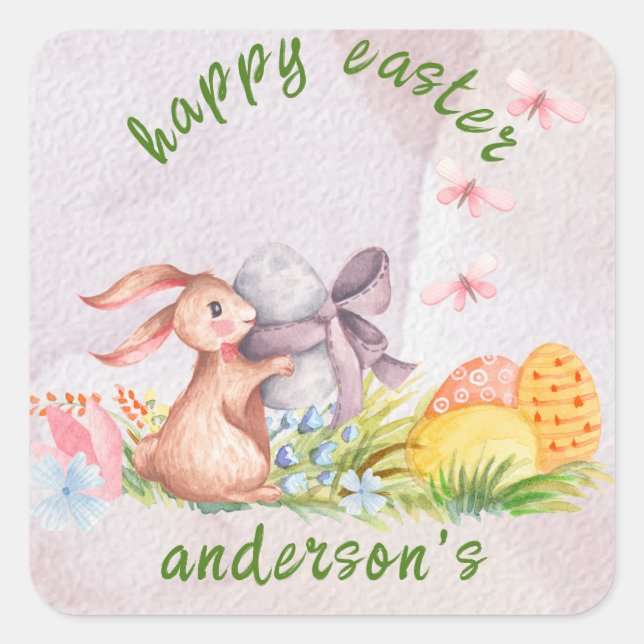 Sticker Carré Élégant floral aquarelle - Joyeuses Pâques  (Devant)