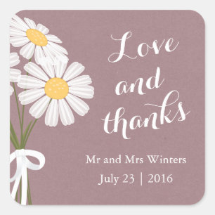 Sticker Carré Élégant floral blanc marguerites Merci Mariage