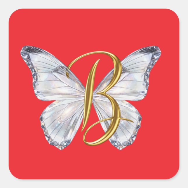 Sticker Carré Elegant Floral Butterfly Letter B - Artistic Monog (Devant)