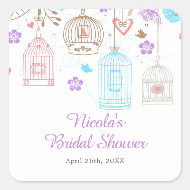 Sticker Carré Elegant Floral Purple and Blue Bridal Shower (Devant)