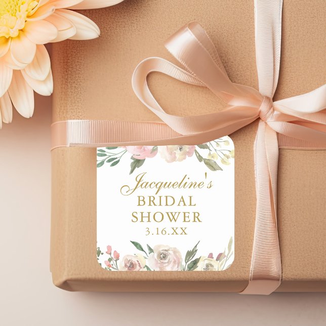 Sticker Carré Élégant floral rose personnalisé pour la douche de (Créateur téléchargé)