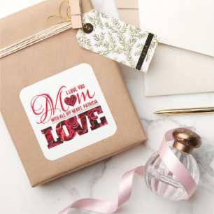 Sticker Carré Elégant Floral tendance Je t'aime Maman Fête des m