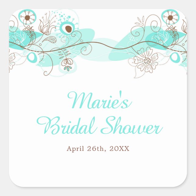 Sticker Carré Elegant Floral Twist Bridal Shower in Turquoise (Devant)