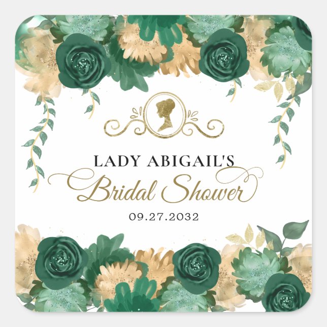 Sticker Carré Élégant floral vert Shower de mariage victorien (Devant)